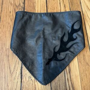 Vintage Gypsy Leather Black Leather Adjustable Bandana Motorcycle Flames Scarf